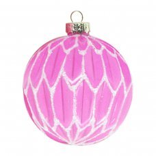 Χριστουγεννιάτικη Γυάλινη Ροζ Μπάλα, Ανάγλυφη με Εξάγωνα (8cm)